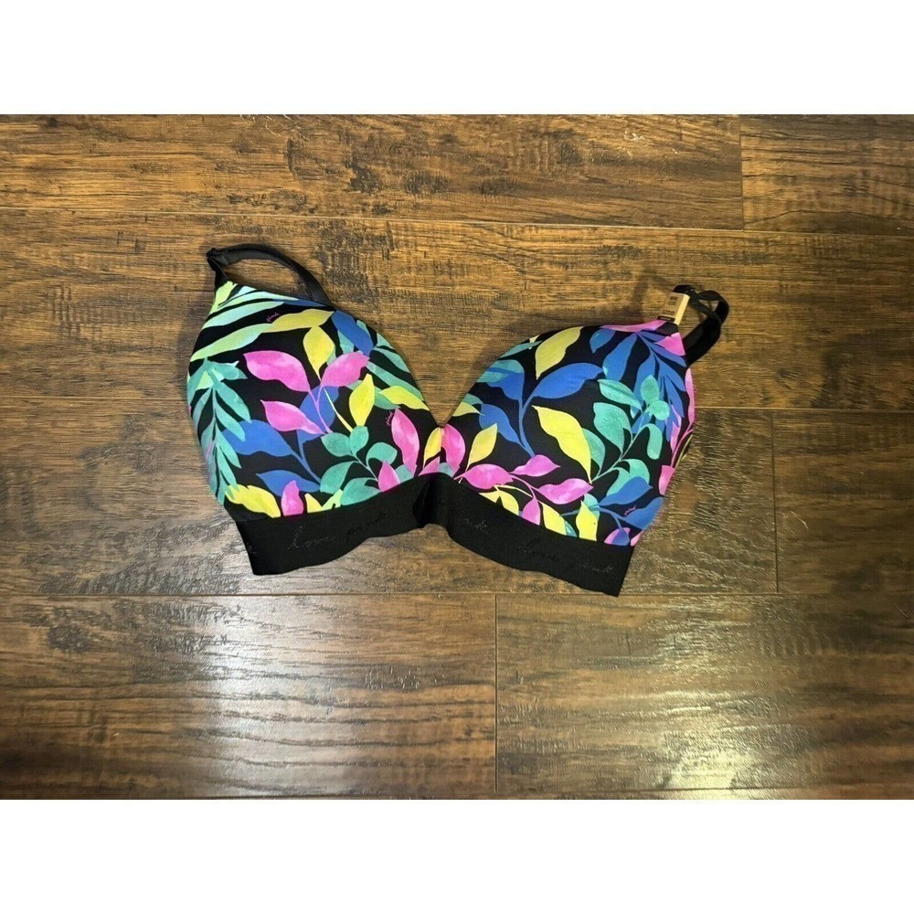 Victoria Secret LOVE PINK Womens Floral Pink Blue Green Push Up Bra Sz 32DD NEW